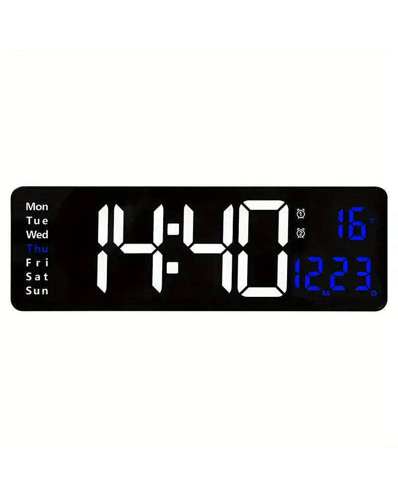Digital LED Wall Clock - 41cm - Blue With Remote