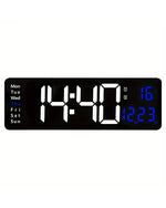 Digital LED Wall Clock - 41cm - Blue With Remote