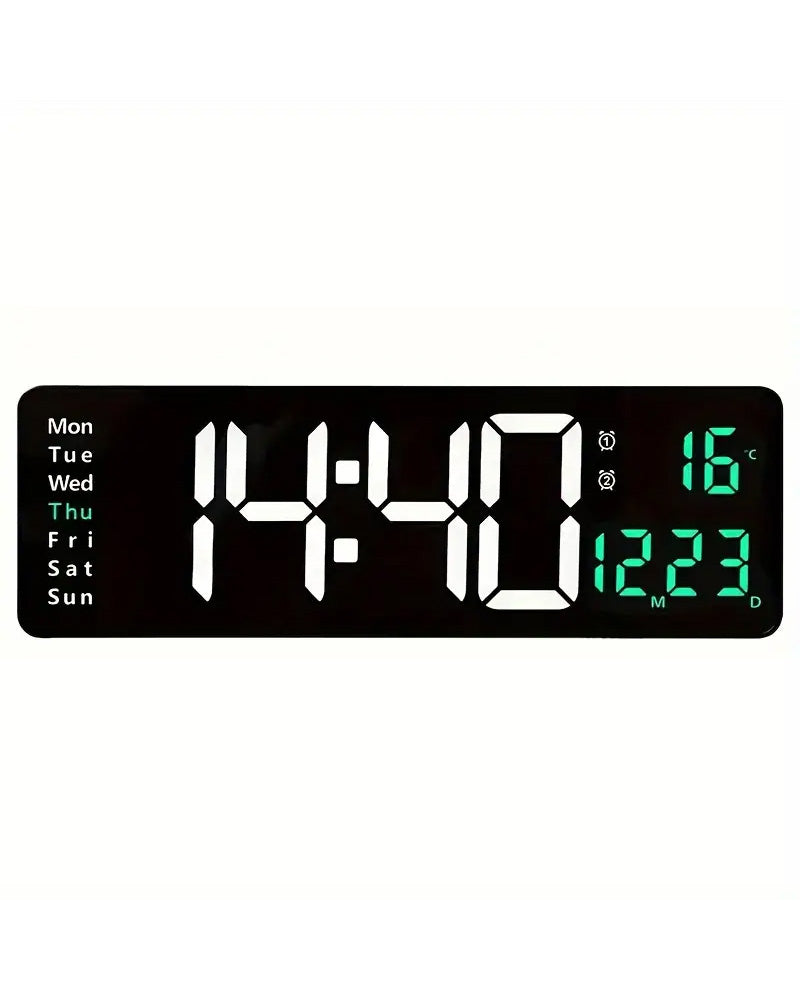 Digital LED Wall Clock - 41cm - Green With Remote