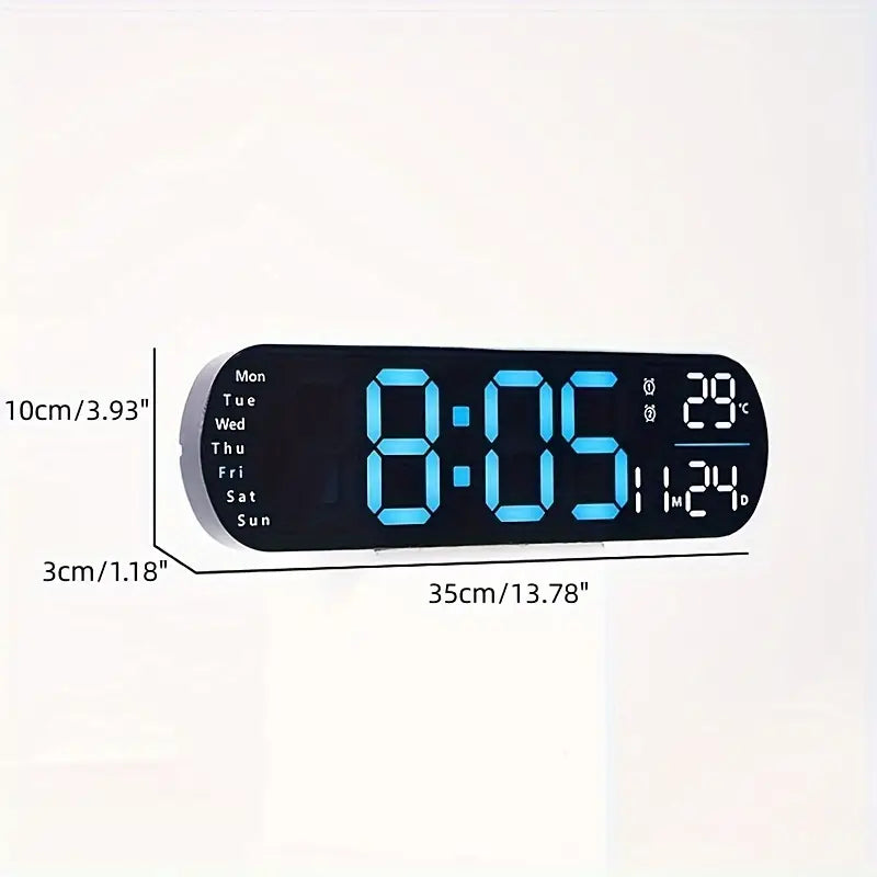 Digital LED Wall Clock - 35cm - Blue & White With Remote