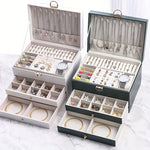 Three Layer Velvet Faux Leather Jewellery Organizer Box