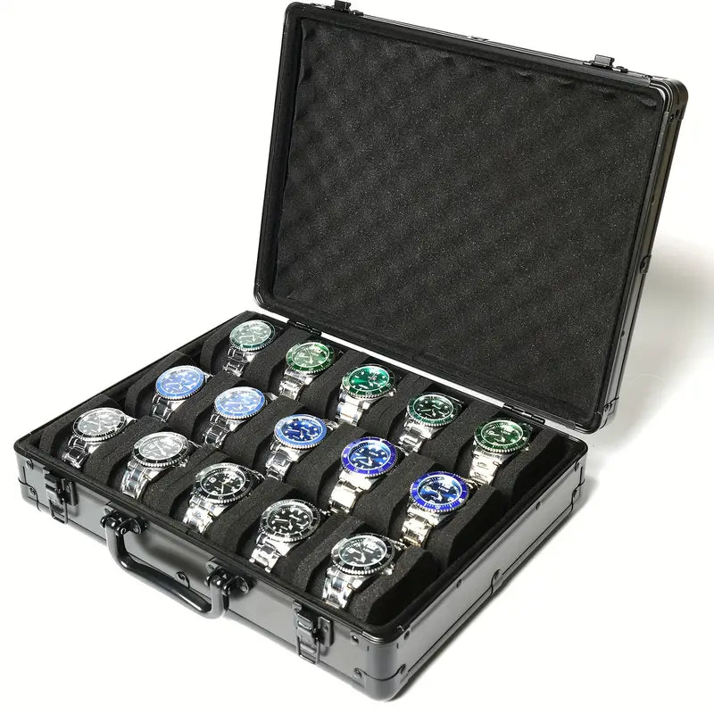 Hard Aluminum 15 Slot Watch Travel Case