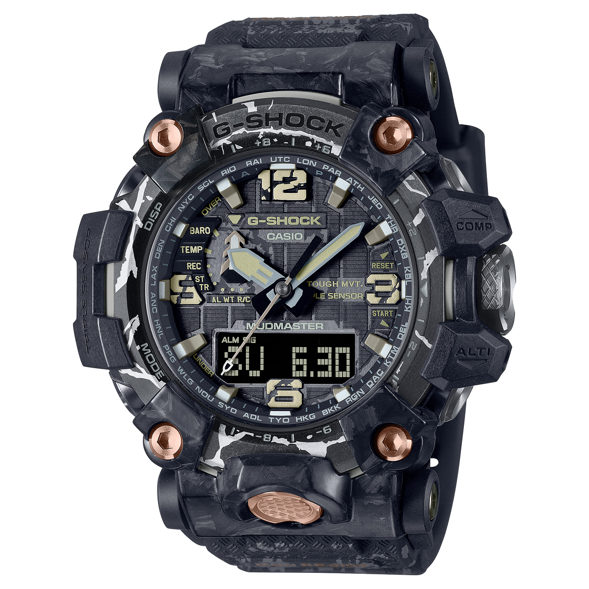 G-Shock Mens 200m beperkte uitgawe "gekraakte" koolstofkern drievoudige sensor Mudmaster - GWG-2000CR-1AFC