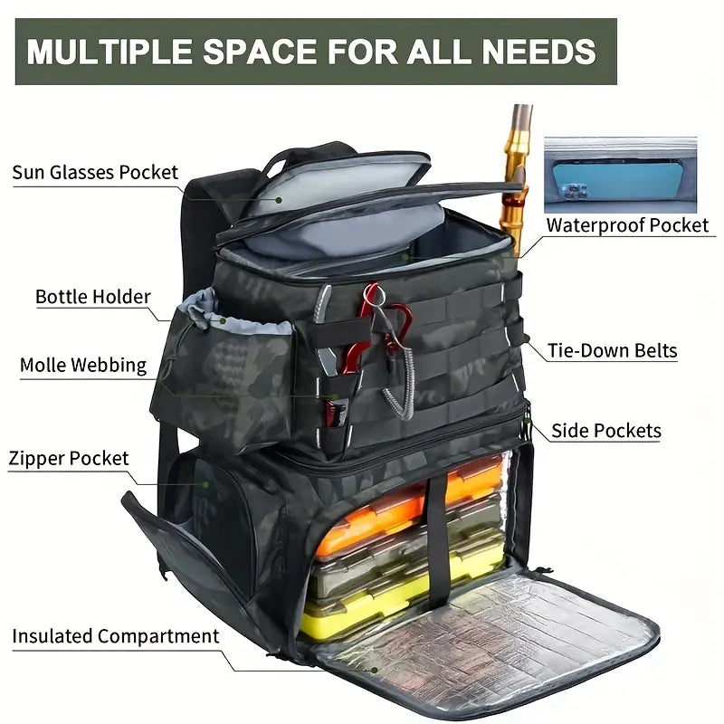 Matein Fishing Tackles Storage Backpack - Black